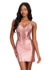 ASHLEYlauren 40021 Gown | Cocoa v neck lace up corset cocktail dress with glamorous beaded pattern