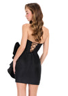 ASHLEYlauren 40025 Gown | Black strapless lace up corset cocktail dress with side bow and cascading ruffle