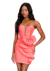 ASHLEYlauren 40025 Gown | Coral chic cocktail dress with strapless deep plunge lace up corset