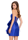 ASHLEYlauren 40025 Gown | Royal lace up corset sweetheart neckline and sheer plunge cocktail dress with side bow at waist