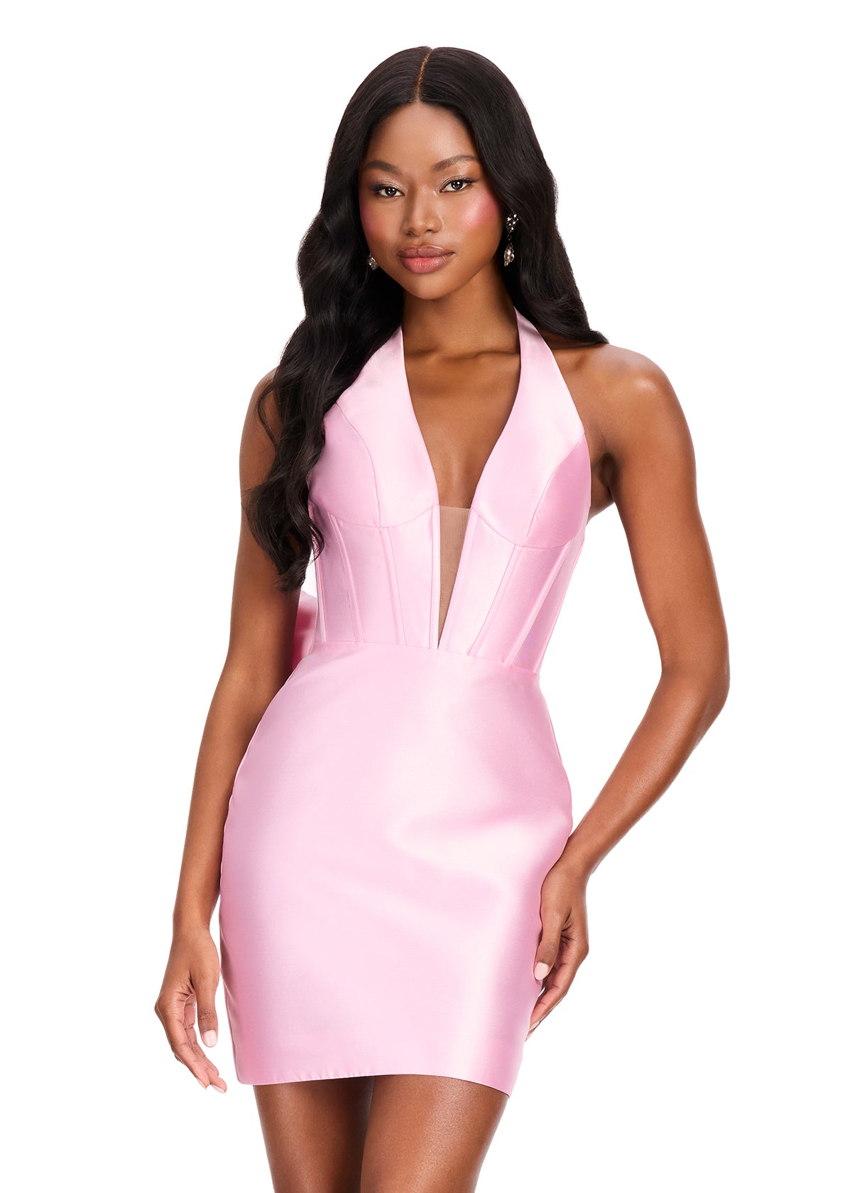halter neck deep plunge dress ASHLEYlauren Style 40026 Fit:Audubon Classic Rattan Dressers in Dressers Marie brings movement Category:BACKLESS DRESSES