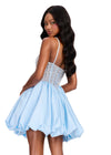 ASHLEYlauren 40032 Gown | Sky sheer structured corset beaded sweetheart neckline with satin skirt