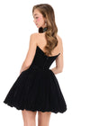 ASHLEYlauren 40033 Gown | Black luxurious strapless velvet cocktail dress with v back and beaded collar