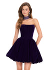 ASHLEYlauren 40033 Gown | Purple classy a line velvet cocktail dress strapless with beaded collar