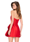 ASHLEYlauren 40038 Gown | Red structured strapless corset taffeta cocktail dress with side ruffle at waist