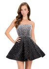 ASHLEYlauren 40043 Gown | Black a line strapless beaded Mikado cocktail dress