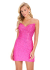 ASHLEYlauren 4044 Gown | Fuchsia lace up corset beaded jersey cocktail dress with sweetheart neckline