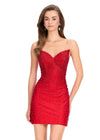 ASHLEYlauren 4044 Gown | Red bold fully beaded strapless lace up corset cocktail dress