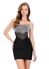 ASHLEYlauren 40046 Gown | Black strapless beaded corset with v cut back and beaded off shoulder straps