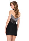 ASHLEYlauren 40046 Gown | Black jersey cocktail dress with beaded strapless corset and beaded off shoulder straps