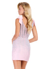 ASHLEYlauren 40048 Gown | Ice Pink beaded cocktail dress with square neck structured corset and v cut back