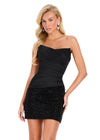 ASHLEYlauren 40052 Gown | Black strapless taffeta cocktail dress with beaded skirt and lace up back