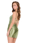 ASHLEYlauren 40055 Gown | Sage form fitting sweetheart neckline cocktail dress with lace up open back and cinched butt