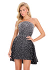 ASHLEYlauren 40056 Gown | Black strapless beaded mikado cocktail dress with over skirt