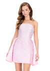 ASHLEYlauren 40056 Gown | Ice Pink flattering strapless cocktail dress with overskirt