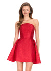 ASHLEYlauren 40056 Gown | Red romantic beaded cocktail dress with overskirt and strapless neckline