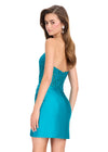 ASHLEYlauren 40057 Gown | Teal unique sheer lace corset cocktail dress with sweetheart neckline and jersey skirt