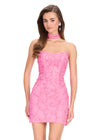 ASHLEYlauren 40061 Gown | Candy Pink unique patterned beaded jersey cocktail dress strapless with matching collar