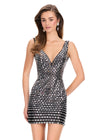 ASHLEYlauren 40062 Gown | Black fully sequined jersey cocktail dress with flattering open back and deep v plunge neckline