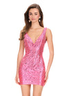 ASHLEYlauren 40062 Gown | Neon Pink glamorous fully sequined cocktail dress featuring a flattering open back