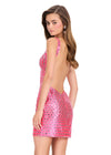 ASHLEYlauren 40062 Gown | Neon Pink flattering open back and plunge neck cocktail dress intricate full sequin design