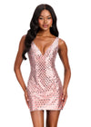 ASHLEYlauren 40062 Gown | Rose Gold glamorous full sequin jersey cocktail dress with plunge neckline and open back