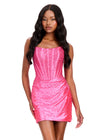 ASHLEYlauren 40063 Gown | Fuchsia gathered zipper back stoned jersey cocktail dress with strapless corset