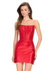 ASHLEYlauren 40063 Gown | Red flattering jersey cocktail dress fully beaded with strapless corset and zipper