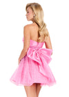 ASHLEYlauren 40066 Gown | Candy Pink flattering strapless cocktail dress with organza detailing and accent bow