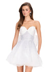 ASHLEYlauren 40066 Gown | White detailed strapless cocktail dress with statement bow