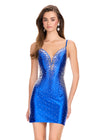 ASHLEYlauren 40068 Gown | Royal stunning beaded jersey cocktail dress with deep plunge