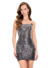 ASHLEYlauren 40069 Gown | Black fitted strapless fully beaded cocktail dress with a v back