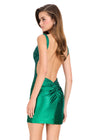 ASHLEYlauren 40070 Gown | Emerald form fitting jersey cocktail dress with plunge neckline open back and detailed beading