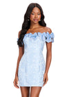 ASHLEYlauren 40074 Gown | Sky classy bow trim off the shoulder brocade cocktail dress