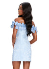 ASHLEYlauren 40074 Gown | Sky glamorous brocade cocktail dress with flattering off the shoulder bow trim neckline