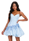 ASHLEYlauren 40083 Gown | Sky flattering strapless sweetheart neckline brocade cocktail dress with bow trim asymmetrical skirt