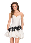 ASHLEYlauren 40083 Gown | White glamorous asymmetrical bow trim strapless sweetheart neckline brocade cocktail dress