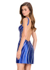 ASHLEYlauren 40085 Gown | Royal stunning fitted beaded jersey cocktail dress with deep plunge and open back