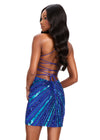 ASHLEYlauren 40090 Gown | Turquoise/Royal intricate beaded cocktail dress with lace up open back and deep plunge