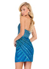 ASHLEYlauren 40092 Gown | Peacock detailed beaded patterned cocktail dress strapless with a sweetheart neckline and small slit
