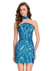 ASHLEYlauren 40095 Gown | Peacock detailed patterned fully beaded strapless cocktail dress with matching collar
