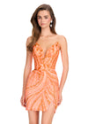 ASHLEYlauren 40096 Gown | Coral glamorous fully beaded lace up open back cocktail dress with deep plunge neckline