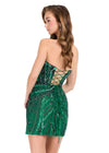 ASHLEYlauren 40096 Gown | Emerald glamorous fully beaded lace up open back cocktail dress with deep plunge neckline