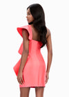 ASHLEYlauren 4947 | Coral mikado one shoulder mini with cascading statement ruffle