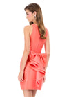 ASHLEYlauren 4948 | Coral mikado mini dress with high neckline and sculpted bow detail