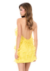 ASHLEYlauren 4949 | Yellow organza ruffle mini with halter neckline, cascading layered skirt, and dramatic open back