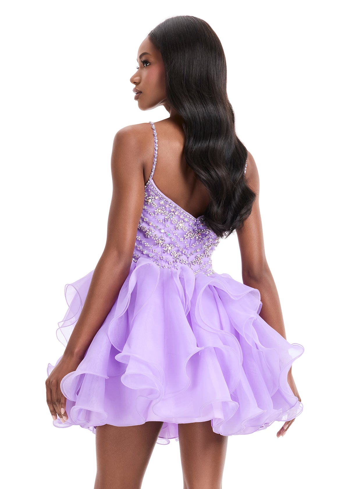 ASHLEYlauren Style 4964 Beaded Organza Mini Dress with Ruffle Skirt