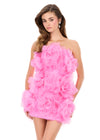 ASHLEYlauren 4968 | Candy-Pink statement tulle mini featuring oversized floral appliqués and couture inspired texture