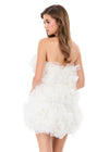 ASHLEYlauren 4968 | Ivory strapless tulle mini covered in oversized 3D floral appliqués with sculpted silhouette