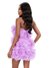ASHLEYlauren 4968 | Orchid tulle mini dress with oversized floral appliqué and strapless neckline